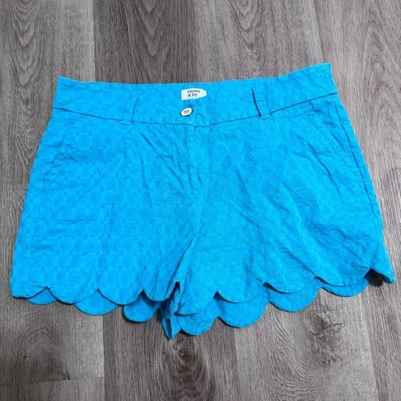 Crown & Ivy Shelby Scalloped Hem Shorts Preppy Southern Bright Blue 10 Turquoise - Picture 1 of 4